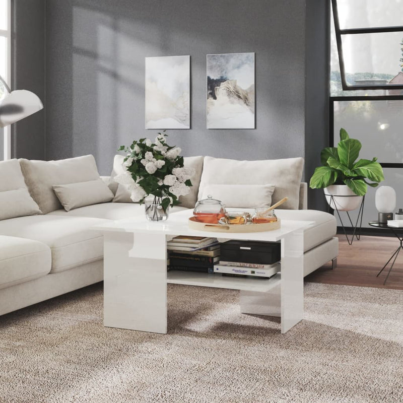 Coffee Table High Gloss White 90x60x46.5 cm Engineered Wood Payday Deals