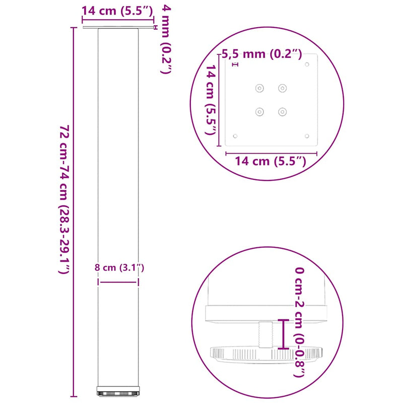 Coffee Table Legs 4 pcs Black 72-74 cm Steel Payday Deals