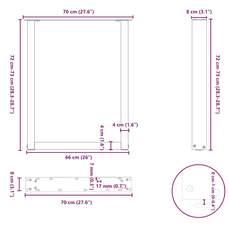 Coffee Table Legs U-Shaped 2 pcs Black 70x(72-73) cm Steel Payday Deals
