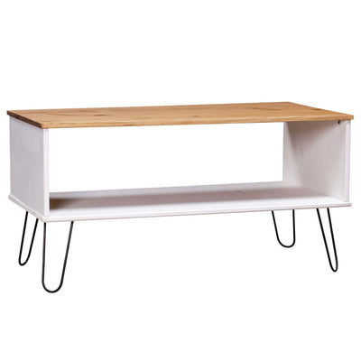 Coffee Table "New York" White and Light Wood Solid Pine Wood Payday Deals