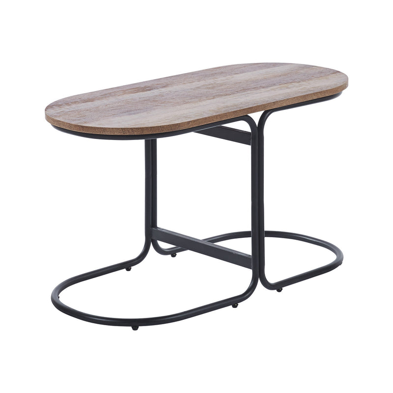 Coffee Table Oval Wooden Top Iron Metal Base Side End Table - Brown Payday Deals