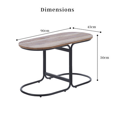 Coffee Table Oval Wooden Top Iron Metal Base Side End Table - Brown Payday Deals