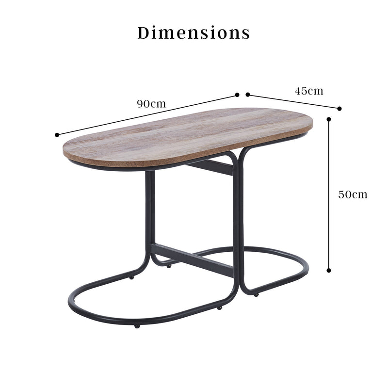 Coffee Table Oval Wooden Top Iron Metal Base Side End Table - Brown Payday Deals