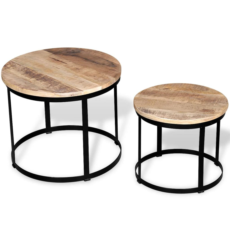 Coffee Table Set 2 Pieces Rough Mango Wood Round 40/50 cm Payday Deals
