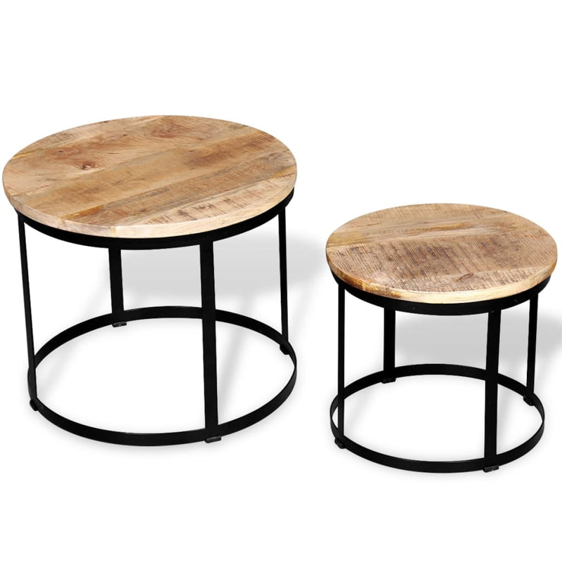 Coffee Table Set 2 Pieces Rough Mango Wood Round 40/50 cm Payday Deals