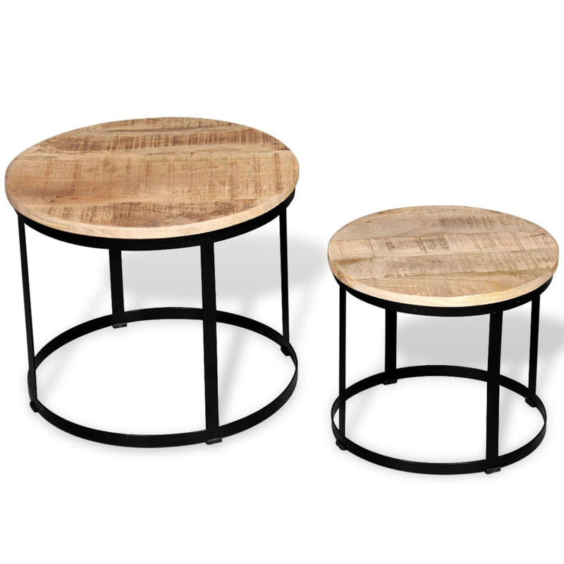 Coffee Table Set 2 Pieces Rough Mango Wood Round 40/50 cm Payday Deals