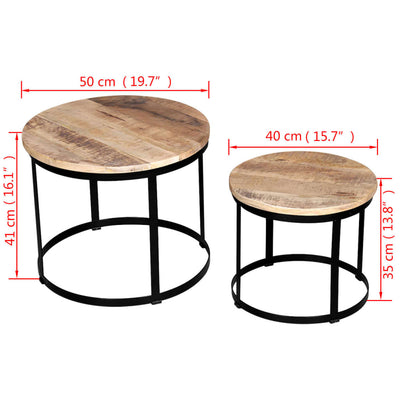 Coffee Table Set 2 Pieces Rough Mango Wood Round 40/50 cm Payday Deals