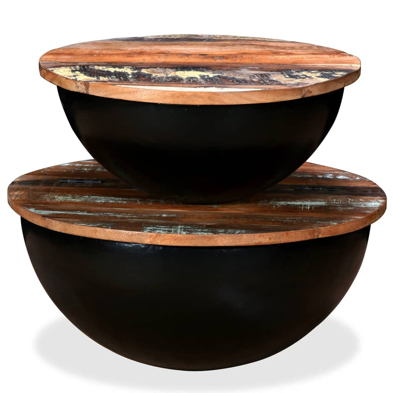 Coffee Table Set 2 Pieces Solid Reclaimed Wood Black Bowl Shape Payday Deals