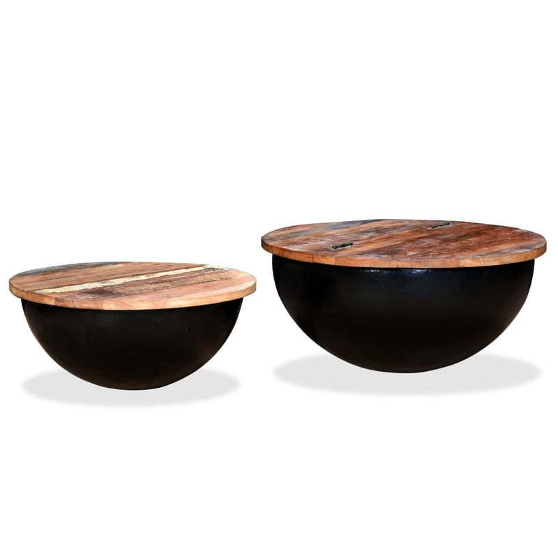 Coffee Table Set 2 Pieces Solid Reclaimed Wood Black Bowl Shape Payday Deals