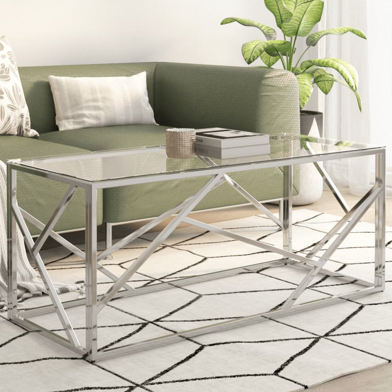 Coffee Table Silver Stainless Steel and Tempered Glass Payday Deals