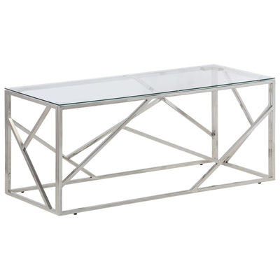 Coffee Table Silver Stainless Steel and Tempered Glass Payday Deals