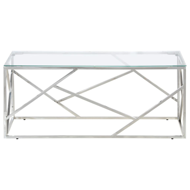 Coffee Table Silver Stainless Steel and Tempered Glass Payday Deals