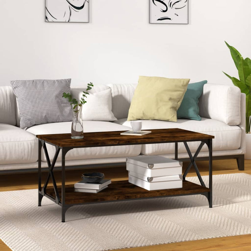 Coffee Table Smoked Oak 100x50x45 cm Engineered Wood and Iron Payday Deals