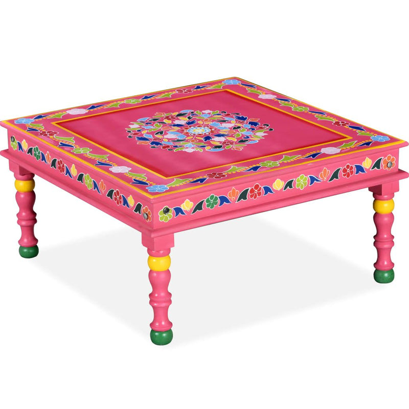 Coffee Table Solid Mango Wood Pink Hand Painted Payday Deals