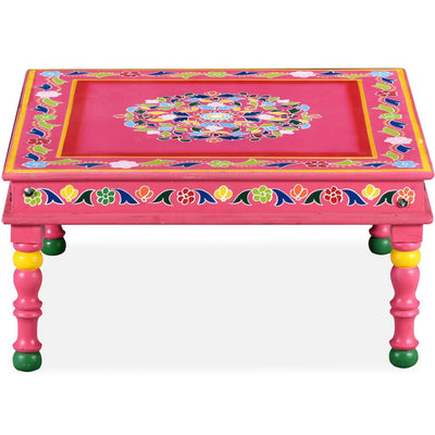 Coffee Table Solid Mango Wood Pink Hand Painted Payday Deals