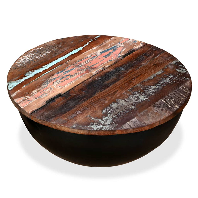 Coffee Table Solid Reclaimed Wood Black Bowl Shape Payday Deals