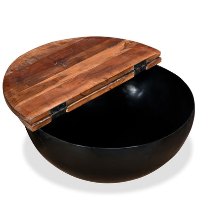 Coffee Table Solid Reclaimed Wood Black Bowl Shape Payday Deals
