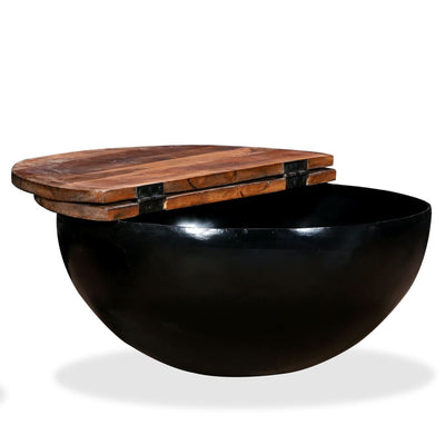 Coffee Table Solid Reclaimed Wood Black Bowl Shape Payday Deals
