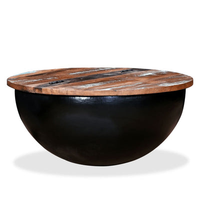 Coffee Table Solid Reclaimed Wood Black Bowl Shape Payday Deals
