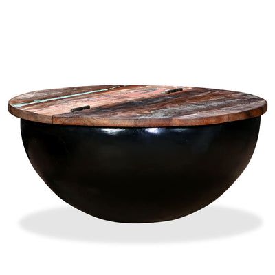 Coffee Table Solid Reclaimed Wood Black Bowl Shape Payday Deals
