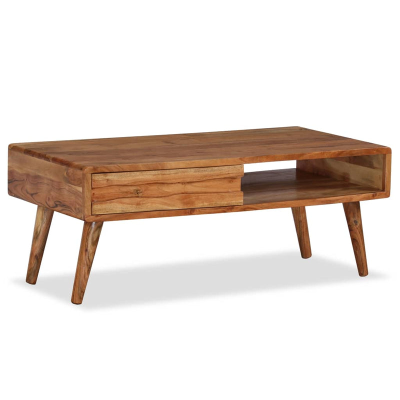 Coffee Table Solid Wood with Carved Drawer 100x50x40 cm Payday Deals