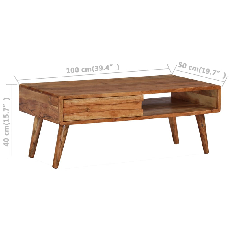 Coffee Table Solid Wood with Carved Drawer 100x50x40 cm Payday Deals