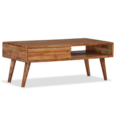 Coffee Table Solid Wood with Carved Drawer 100x50x40 cm Payday Deals