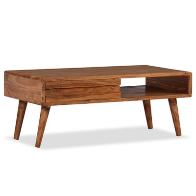 Coffee Table Solid Wood with Carved Drawer 100x50x40 cm Payday Deals
