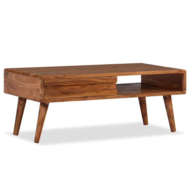 Coffee Table Solid Wood with Carved Drawer 100x50x40 cm Payday Deals
