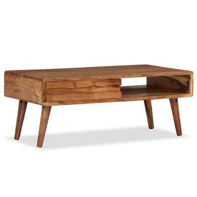 Coffee Table Solid Wood with Carved Drawer 100x50x40 cm Payday Deals