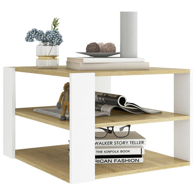 Coffee Table Sonoma Oak and White 60x60x40 cm Engineered Wood Payday Deals