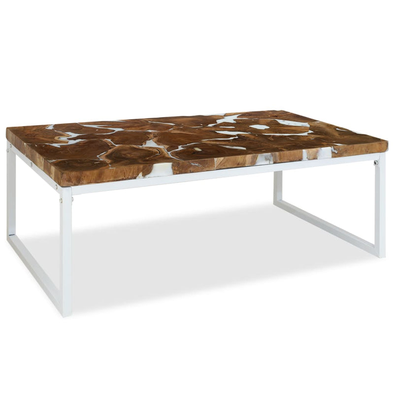 Coffee Table Teak Resin 110x60x40 cm White and Brown Payday Deals
