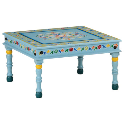 Coffee Table Turquoise Hand Painted Solid Wood Mango