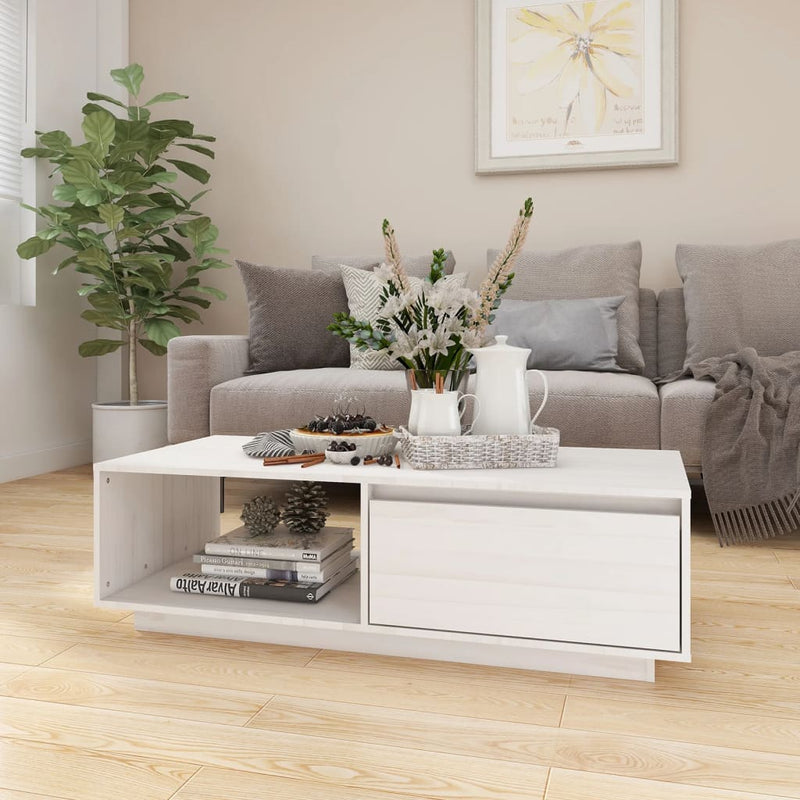 Coffee Table White 110x50x33.5 cm Solid Pinewood Payday Deals