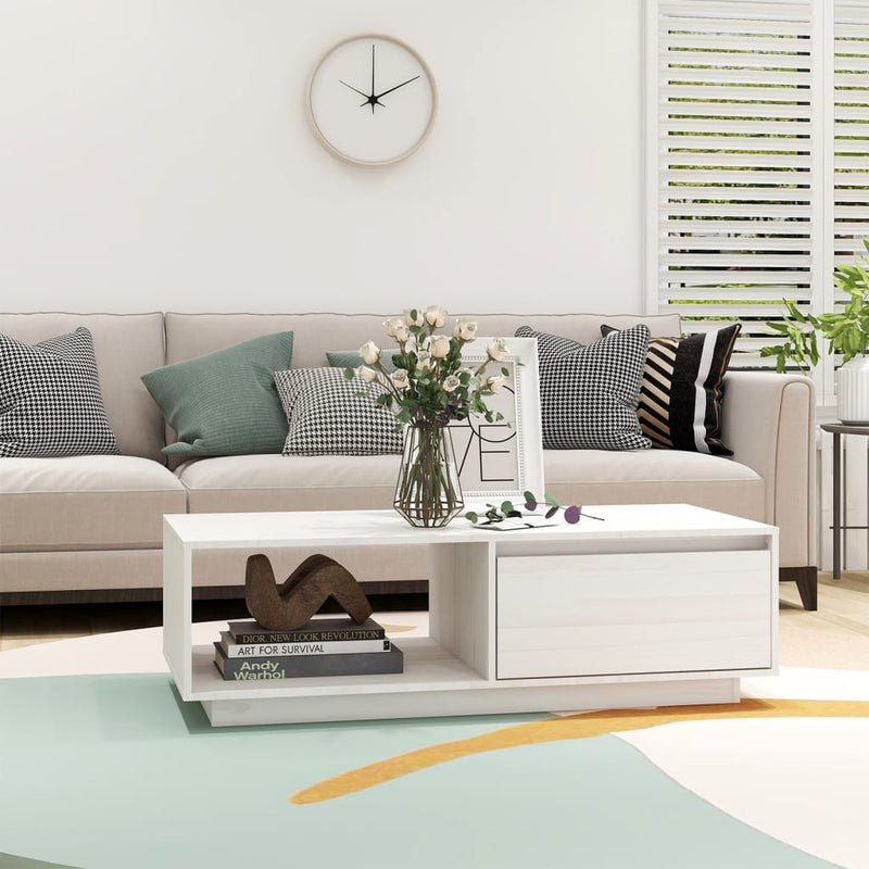 Coffee Table White 110x50x33.5 cm Solid Pinewood Payday Deals