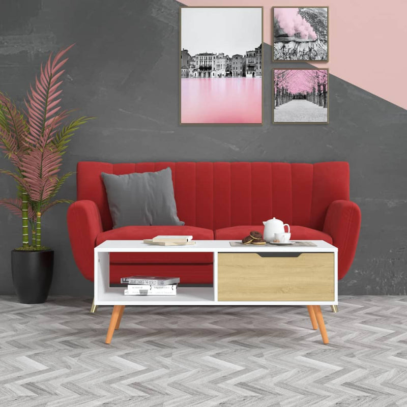 Coffee Table White and Sonoma Oak 100x49.5x43 cm Engineered Wood Payday Deals