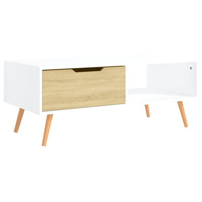 Coffee Table White and Sonoma Oak 100x49.5x43 cm Engineered Wood Payday Deals