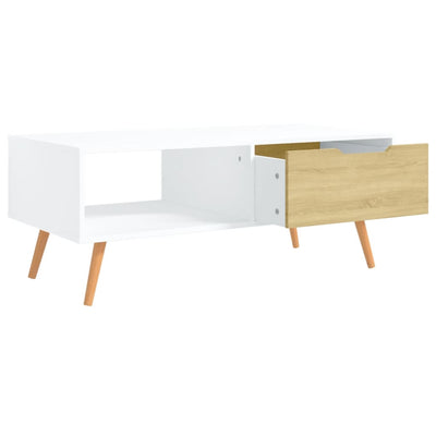 Coffee Table White and Sonoma Oak 100x49.5x43 cm Engineered Wood Payday Deals