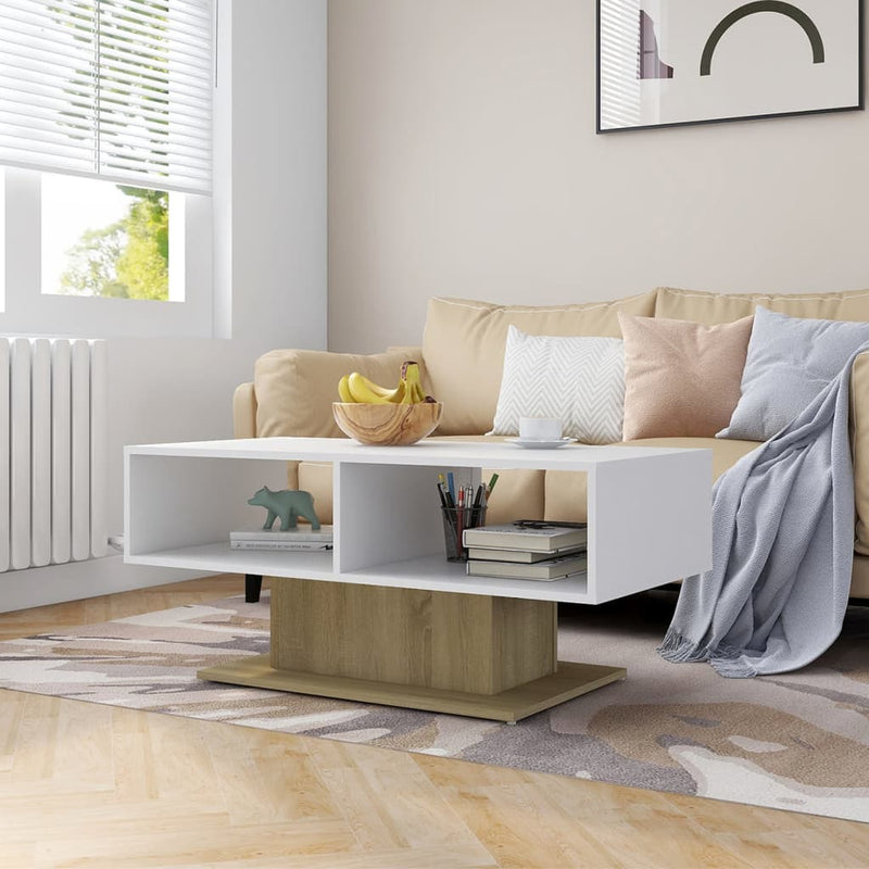 Coffee Table White and Sonoma Oak 103.5x50x44.5 cm Engineered Wood Payday Deals