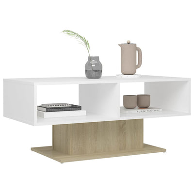 Coffee Table White and Sonoma Oak 103.5x50x44.5 cm Engineered Wood Payday Deals