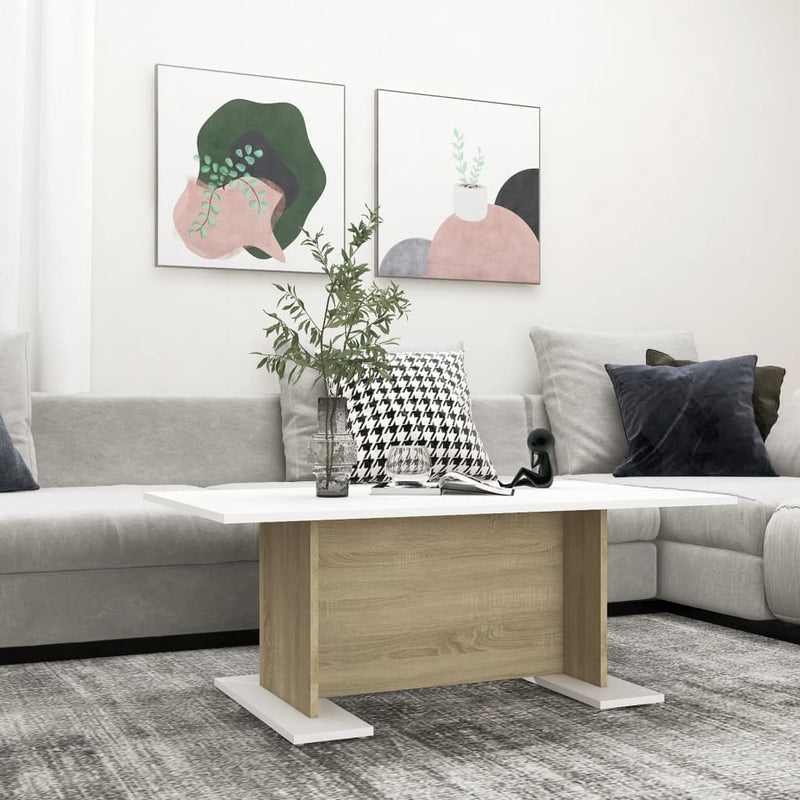 Coffee Table White and Sonoma Oak 103.5x60x40 cm Engineered Wood Payday Deals