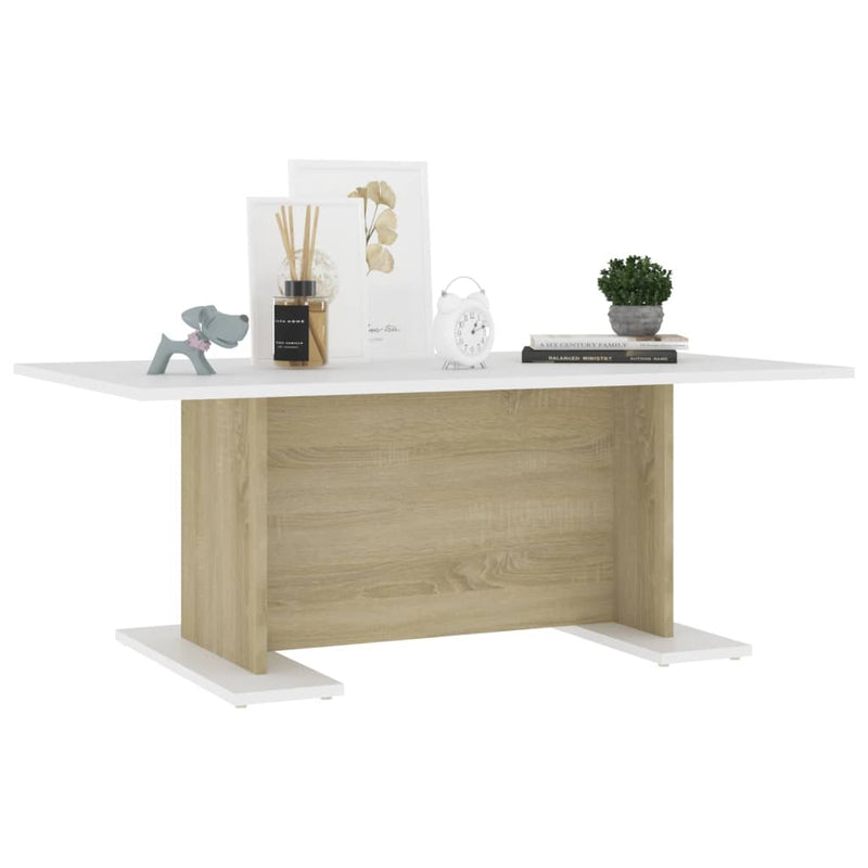 Coffee Table White and Sonoma Oak 103.5x60x40 cm Engineered Wood Payday Deals