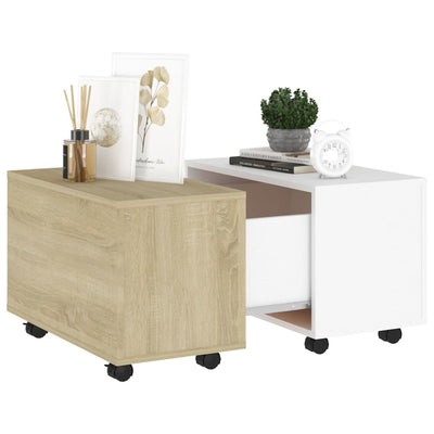 Coffee Table White and Sonoma Oak 60x60x38 cm Engineered Wood Payday Deals