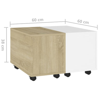 Coffee Table White and Sonoma Oak 60x60x38 cm Engineered Wood Payday Deals