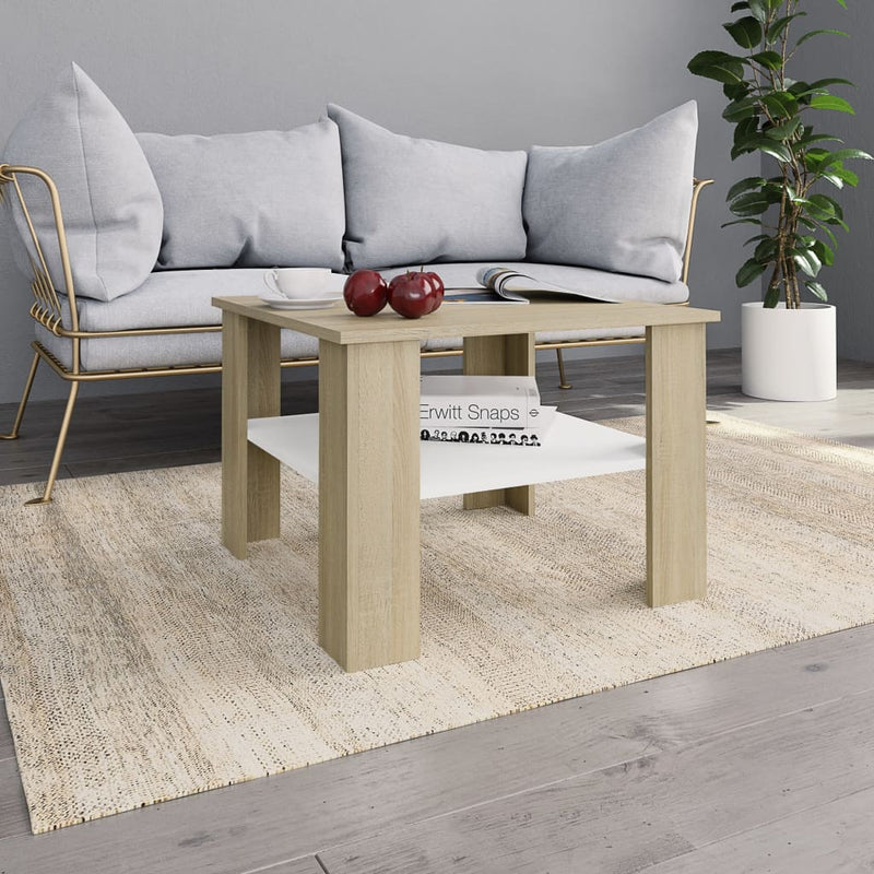 Coffee Table White and Sonoma Oak 60x60x42 cm Engineered Wood Payday Deals