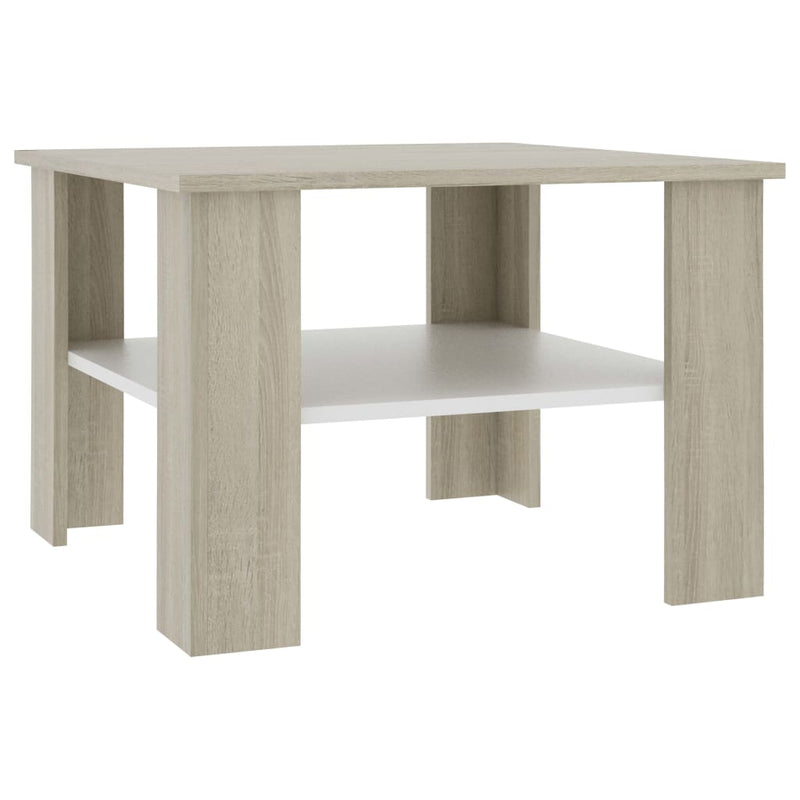 Coffee Table White and Sonoma Oak 60x60x42 cm Engineered Wood Payday Deals