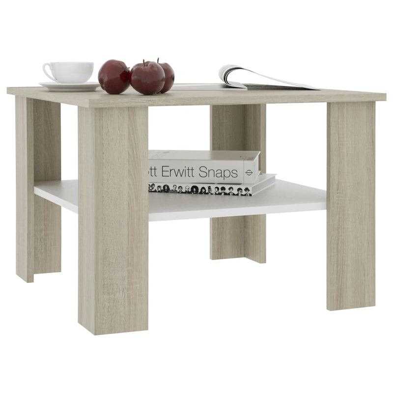 Coffee Table White and Sonoma Oak 60x60x42 cm Engineered Wood Payday Deals