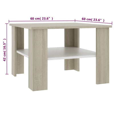 Coffee Table White and Sonoma Oak 60x60x42 cm Engineered Wood Payday Deals