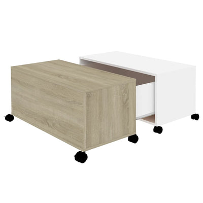 Coffee Table White and Sonoma Oak 75x75x38 cm Engineered Wood Payday Deals