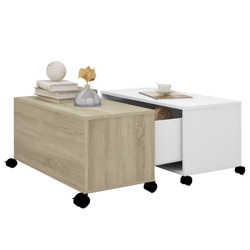 Coffee Table White and Sonoma Oak 75x75x38 cm Engineered Wood Payday Deals